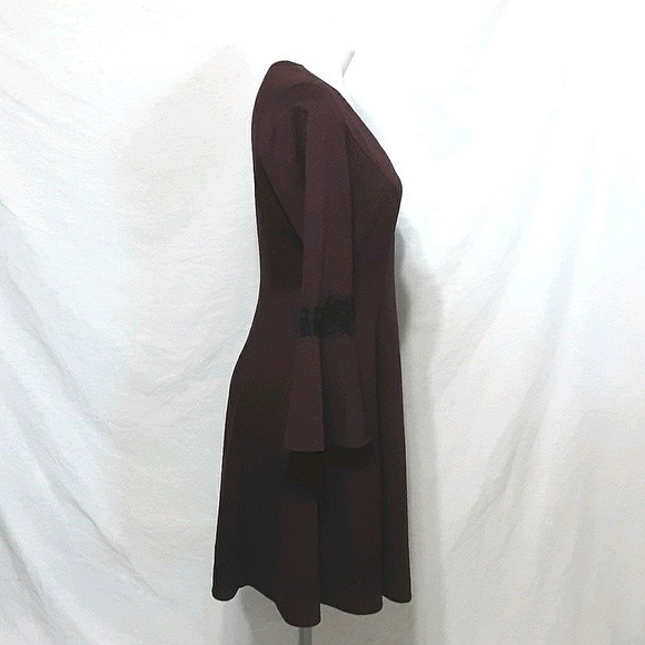 Elle Bell Sleeve V-Neck A-Line Dress Medium Flowy Boho Chic Workwear Cocktail - Picture 4 of 7